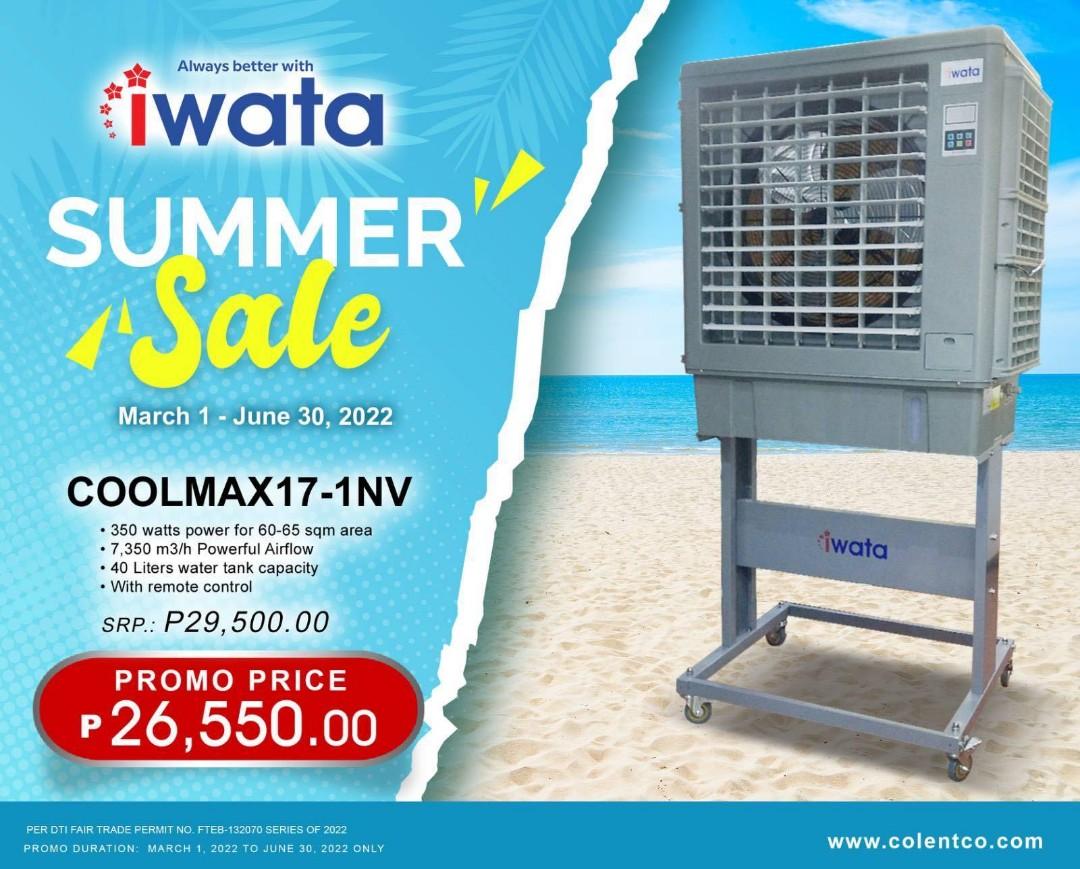 IWATA COOLMAX17-NV (Category: Air Conditioning and Heating) located in Del Monte. Submitted by iwata_distributor (Listing ID 1154569012, Image 1). Description: 🚚 FREE DELIVERY within Metro Manila 💵 We offer COD within Metro Manila ✅ We're open for bulk orders You can also visit our office at Berton's Place, 46 Sta. Rosa, Quezon City, 1115 Metro Manila 👀 Look for : Charlotte Bustos ( Sales Executive ) 📱 Smart:/viber:09983712745 📧 Gmail: charl