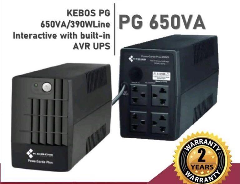 KEBOS Uninterruptable Power Supply PG650-2000VA (Category: Computer Parts) located in Quezon City. Submitted by ann_xbs (Listing ID 1154625960, Image 1). Description: 650VA - ₱2,750 1200VA - ₱6,5 1500VA - ₱9,860 2000VA - ₱10,285 PRODUCT DESCRIPTION KEBOS PG650 to 2000VA [Line Interactive UPS] PG650-2000 Line Interactive UPS is a “Lite” UPS to protect your power of personal computers. It provides comprehensive protection in a small and economic pa