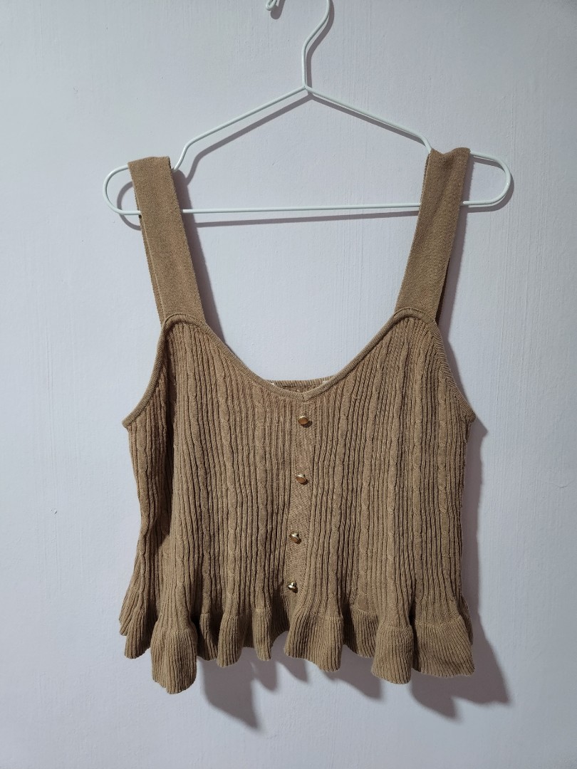 Knitted Tanned Top, Women's Fashion, Tops, Other Tops on Carousell