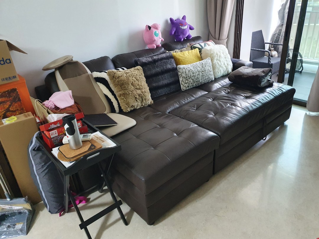 Leather L Shaped Sofa Bed with Storage, Furniture & Home Living