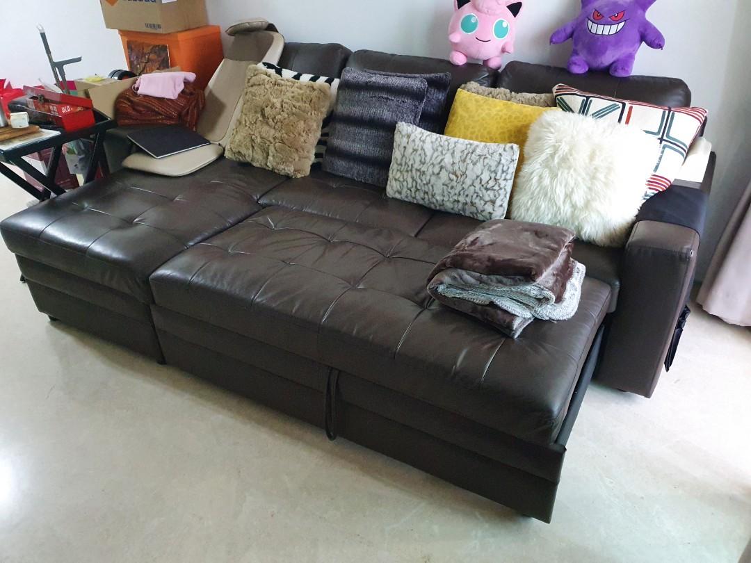 Leather L Shaped Sofa Bed with Storage, Furniture & Home Living
