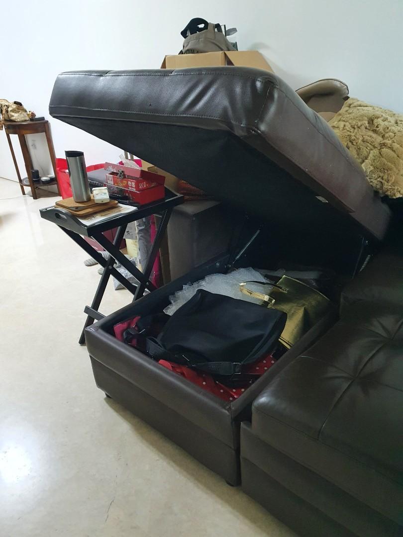 Leather L Shaped Sofa Bed with Storage, Furniture & Home Living