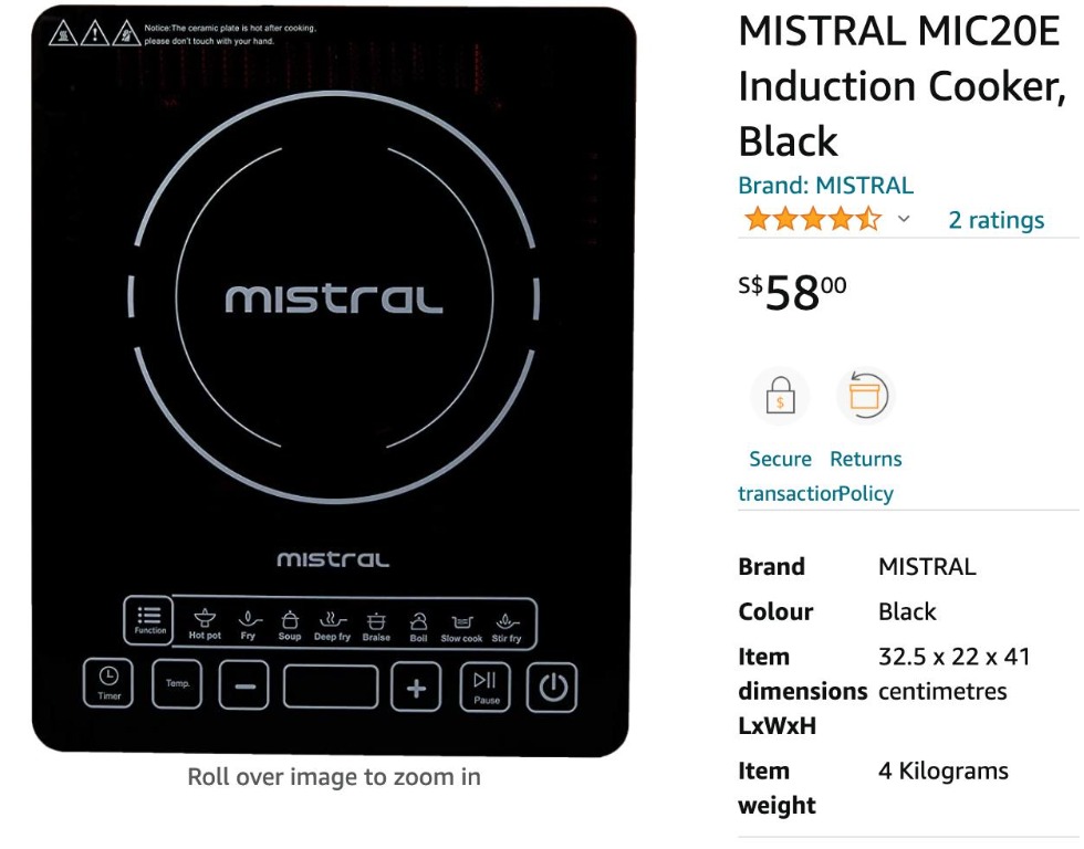 MISTRAL MIC20E Induction Cooker, Black, TV & Home Appliances, Kitchen ...