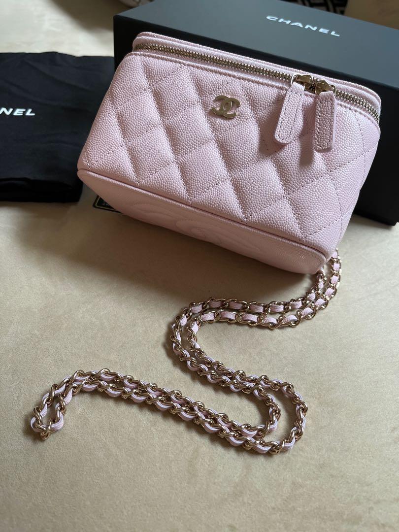 New Chanel 22S Light Pink Mini Rectangle Caviar Leather Vanity
