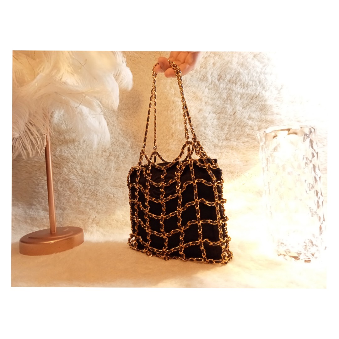 Rare Chanel Vintage Black Silk Chain Cage Evening Bag, Women's Fashion, Bags  & Wallets, Purses & Pouches on Carousell