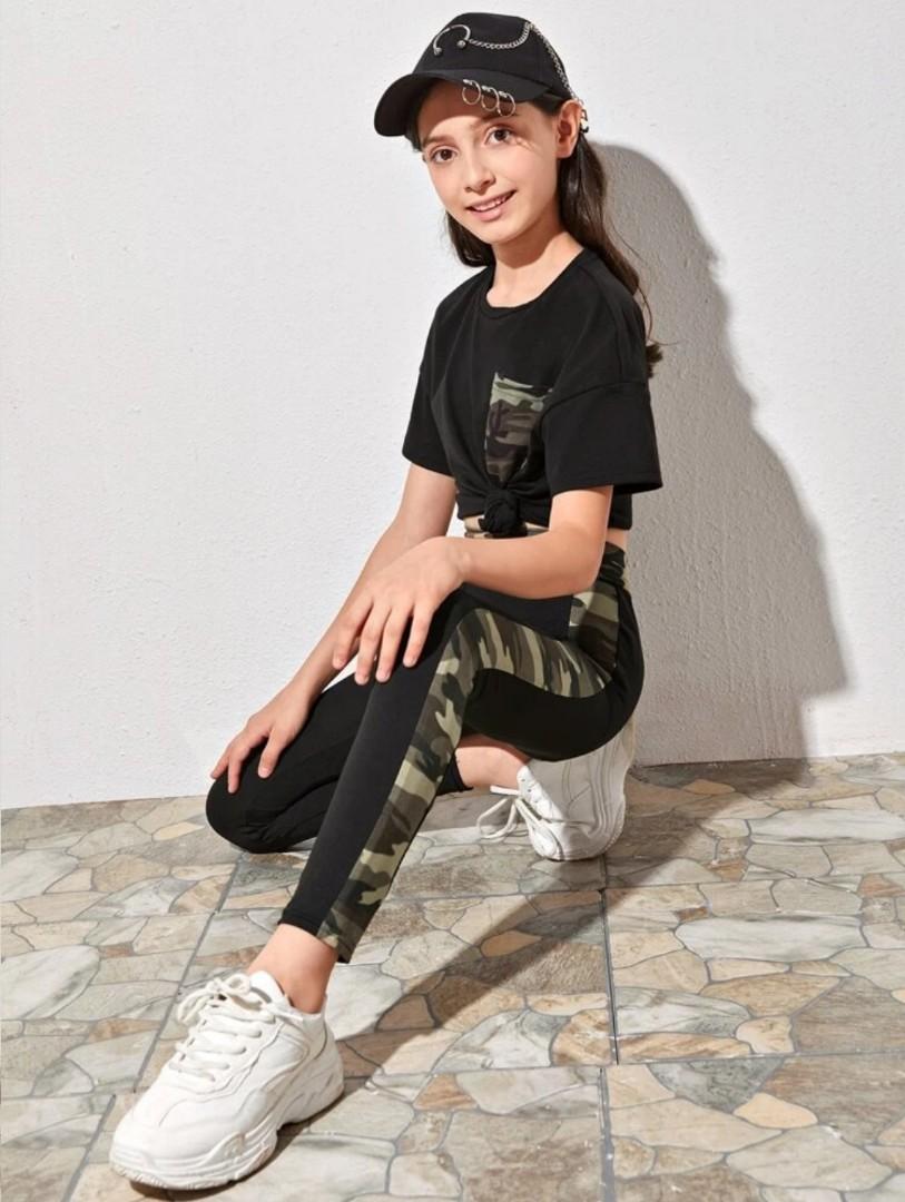 Shein Kids Girls Elastic Waist Camo Panel Leggings, Babies & Kids, Babies &  Kids Fashion on Carousell