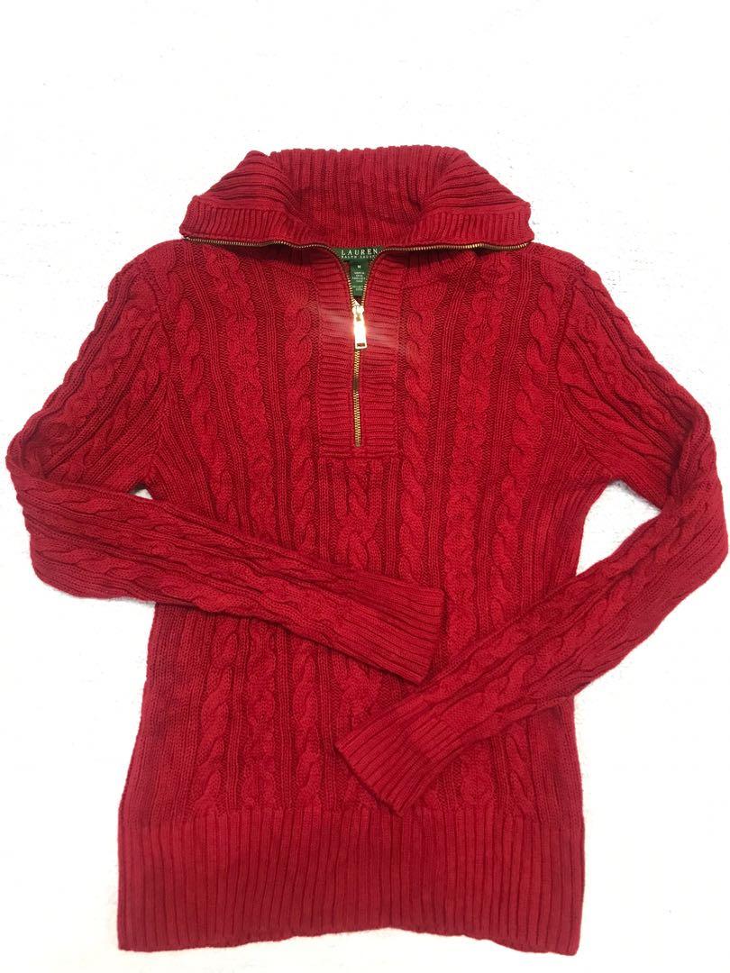 ☃️Size M RALPH LAUREN RED Knitted Sweater, Women's Fashion, Coats, Jackets  and Outerwear on Carousell
