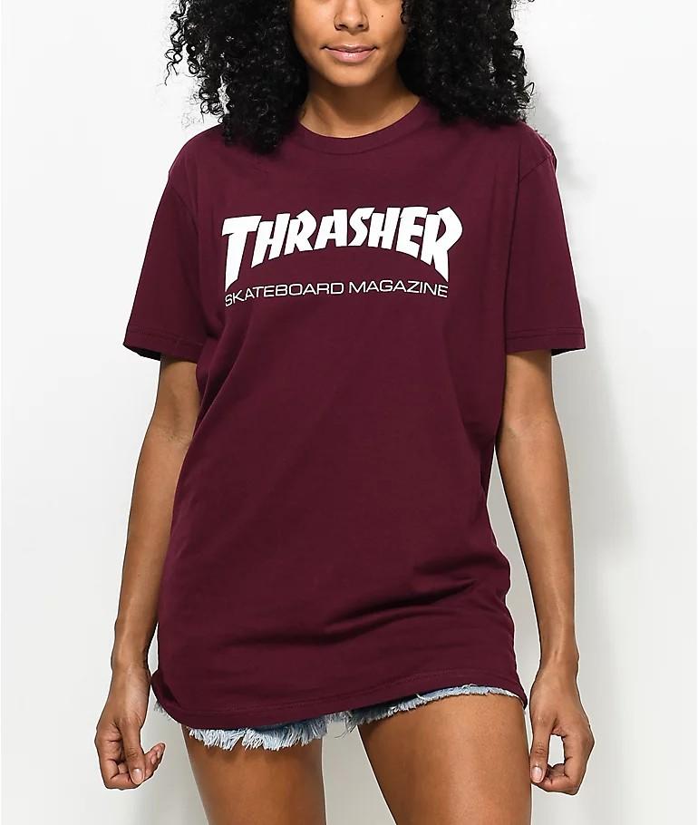 Maroon thrasher shirt hot sale
