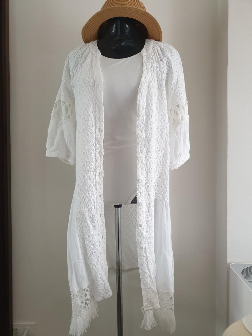White eyelet cover up, Women's Fashion, Coats, Jackets and Outerwear on