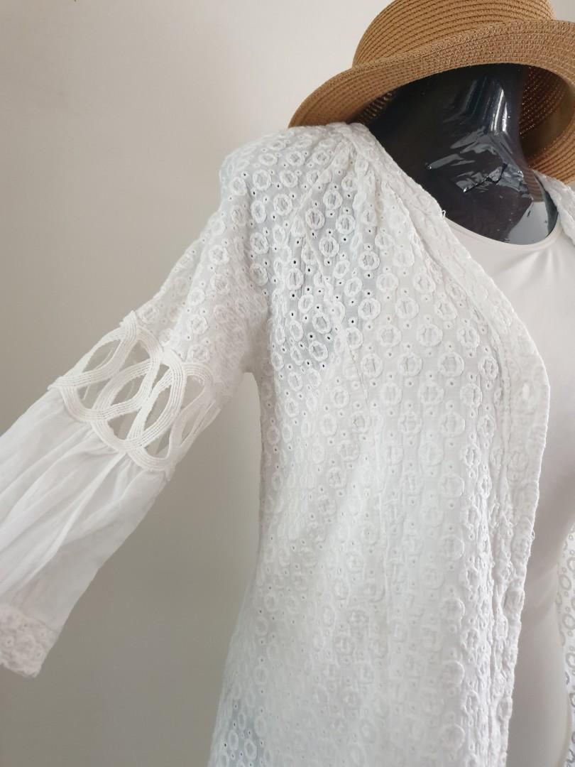 White eyelet cover up, Women's Fashion, Coats, Jackets and Outerwear on