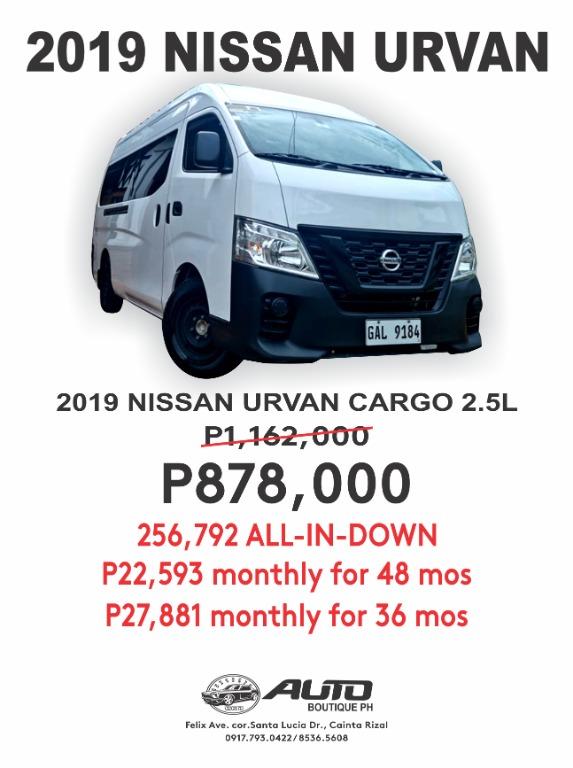 2019 NISSAN NV350 URVAN CARGO 2.5L MT Manual Cars for Sale Used