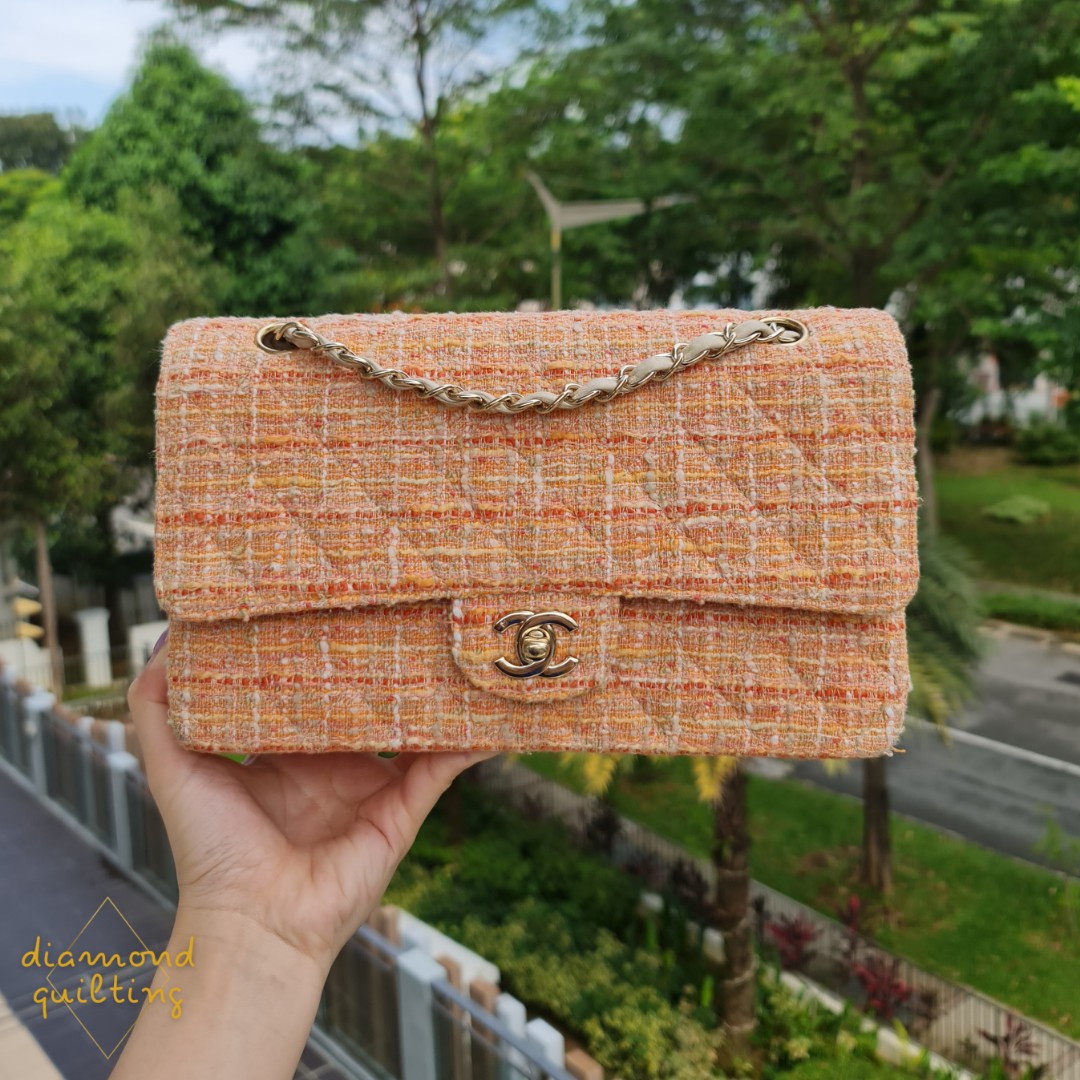 [SOLD QUICKLY ON IG] VINTAGE CHANEL CLASSIC FLAP BAG TWEED ORANGE MEDIUM CF  24K GHW GOLD HARDWARE PINK WHITE / small mini jumbo lambskin caviar, Luxury,  Bags & Wallets on Carousell