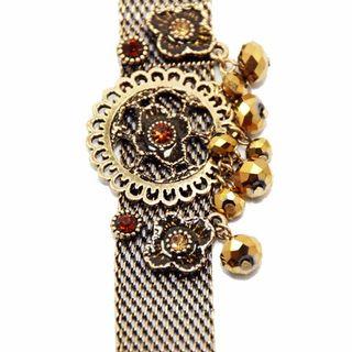 Adjustable Stainless Golden Bracelet with Yellow Gold Crystals