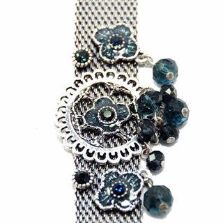 Adjustable Stainless Steel Bracelet  with Blue Crystals