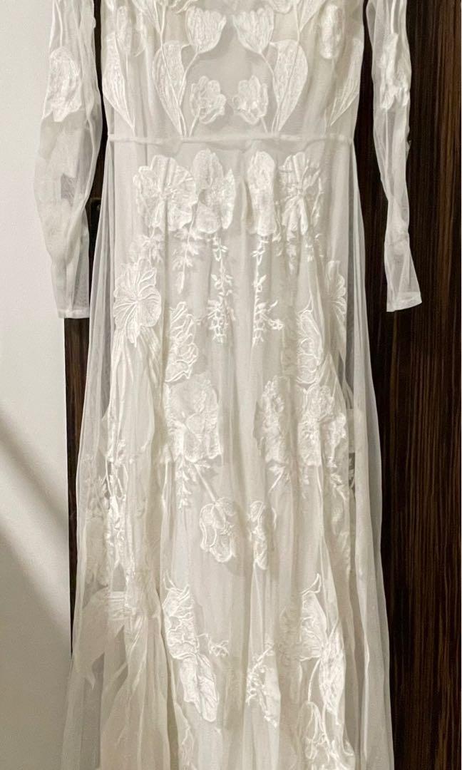 floral embroidered sheer dress Floral Embroidered Maxi Dress With Sheer Flutter Sleeves In Navy Multi
