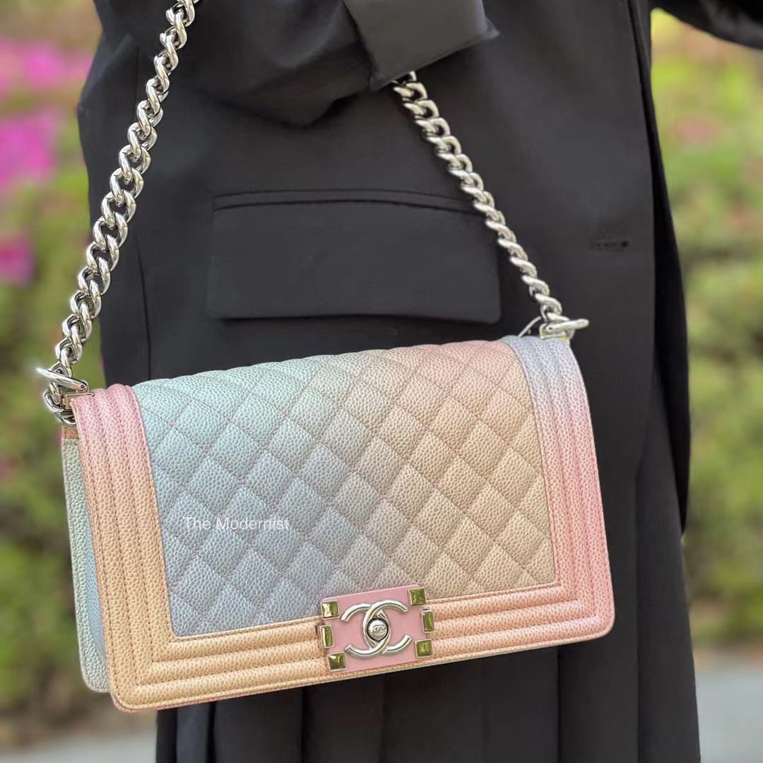 Authentic Chanel Rainbow Caviar Grained Leather Medium Boy Bag Luxury Bags Wallets on Carousell