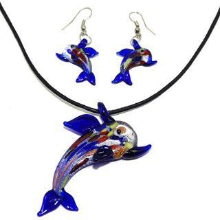 Blue Dolphin glass jewelry set 