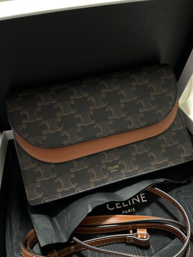 Celine WOC WALLET ON STRAP IN TRIOMPHE CANVAS AND SMOOTH LAMBSKIN