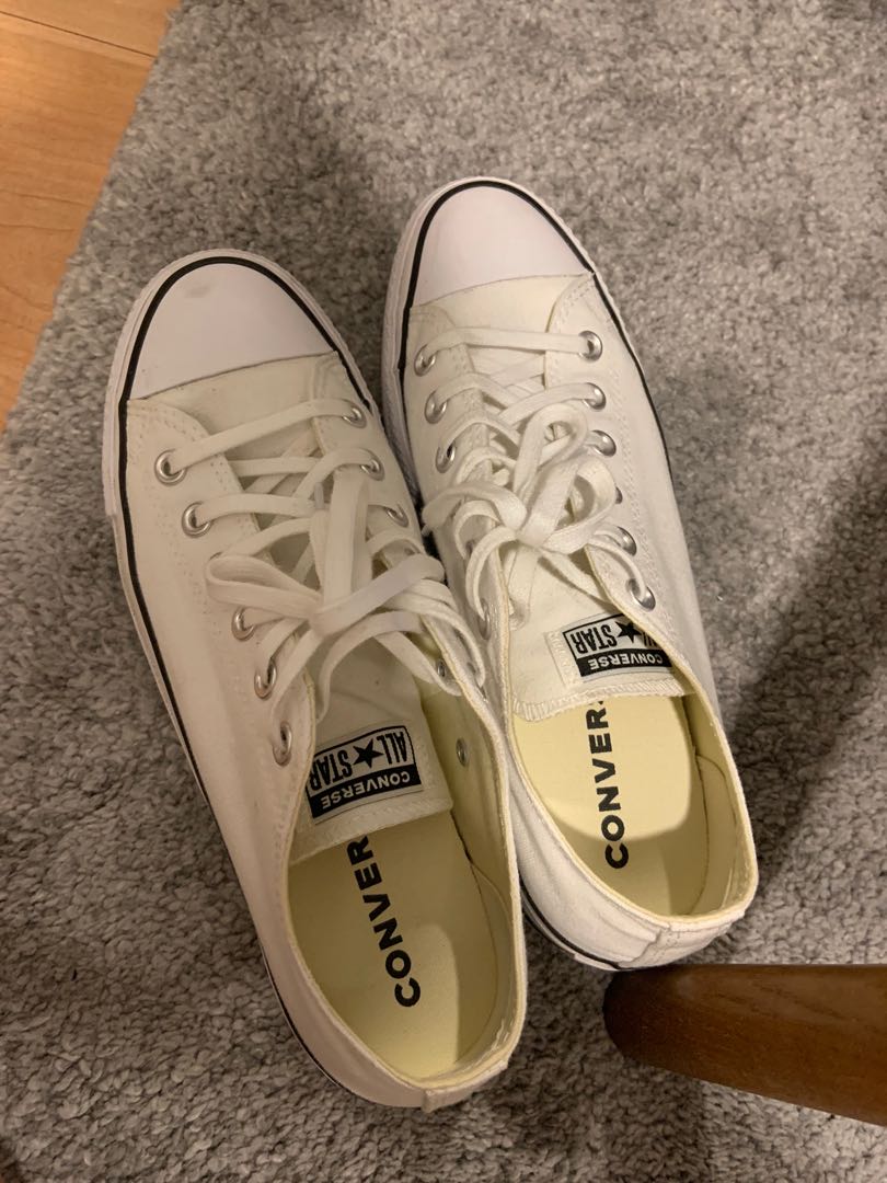 White converse with black stripe on sale