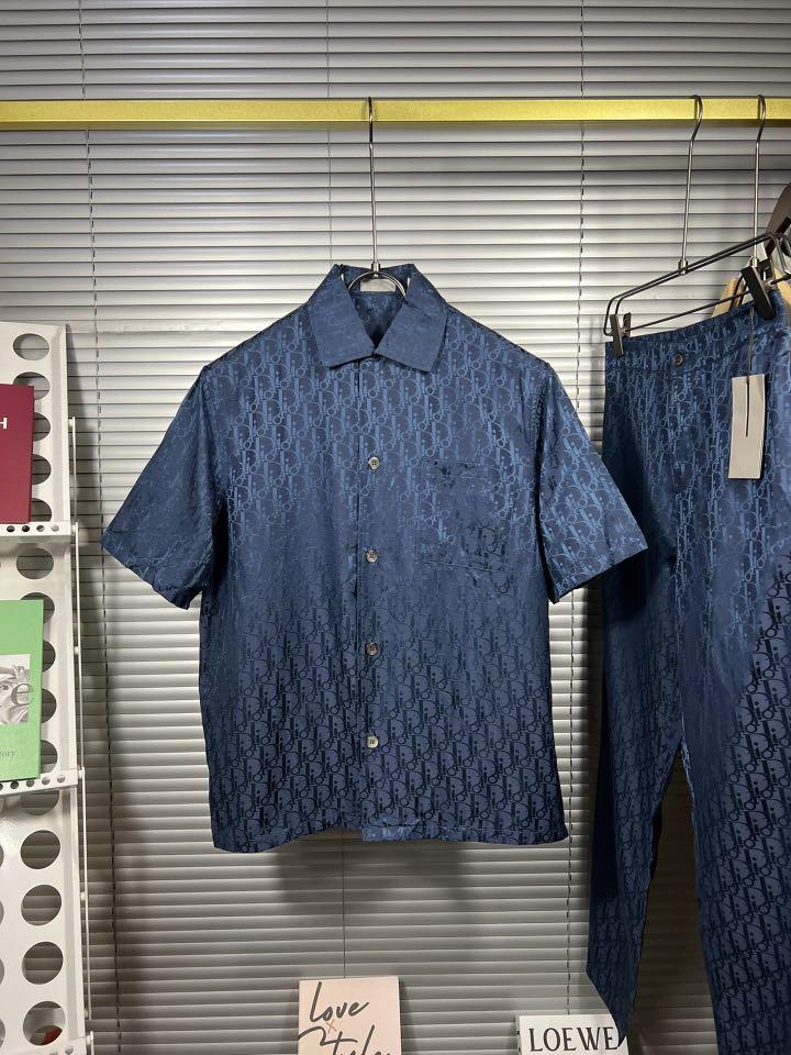 Dior Homme Blue Denim Oblique Motif Long Sleeve Button Front Shirt S Dior   TLC