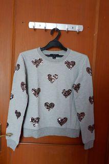 FOREVER21 Heart Sequin Sweater