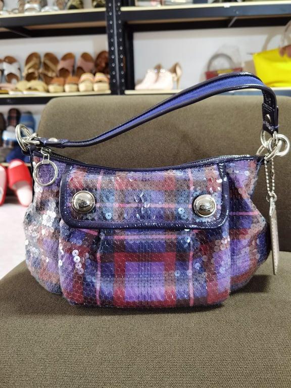 Purple plaid coach purse store