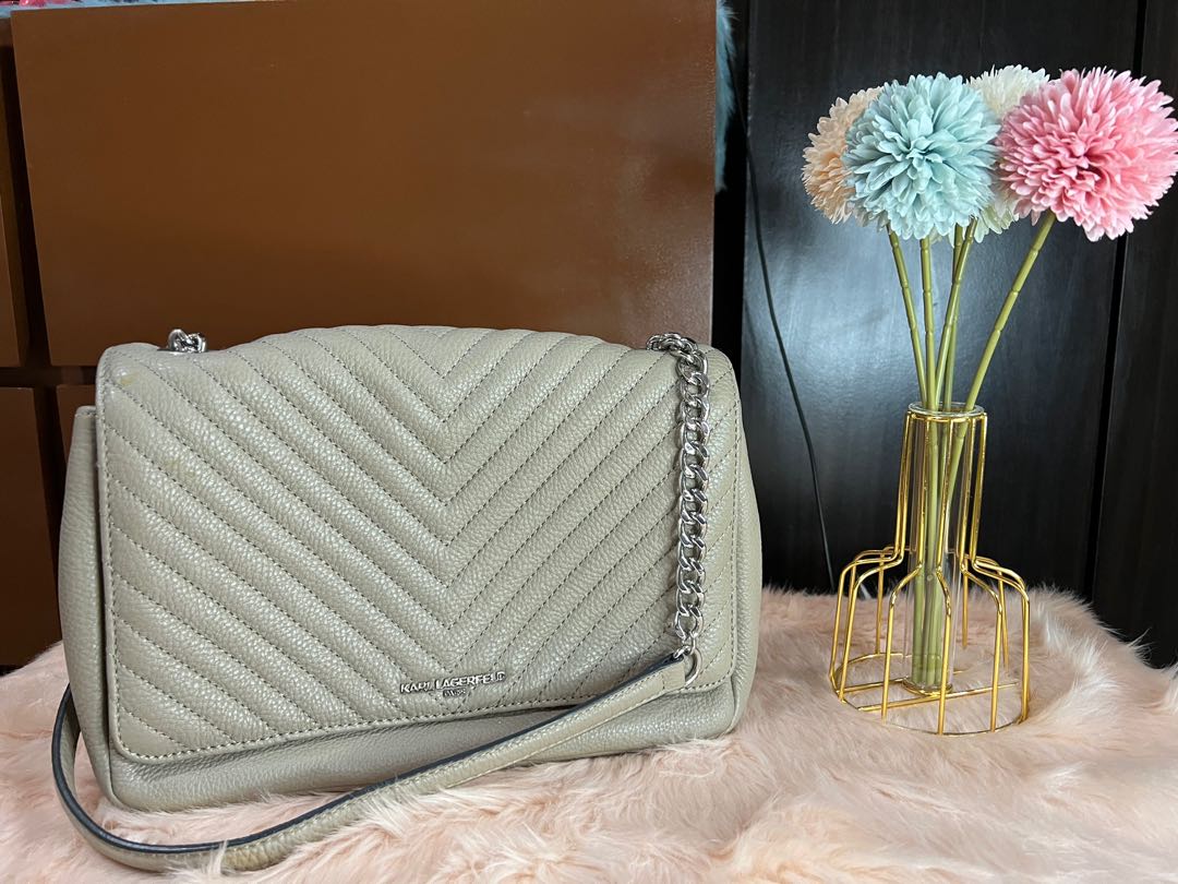 Karl Lagerfeld Paris Charlotte Leather Bag with Chain Strap, Luxury