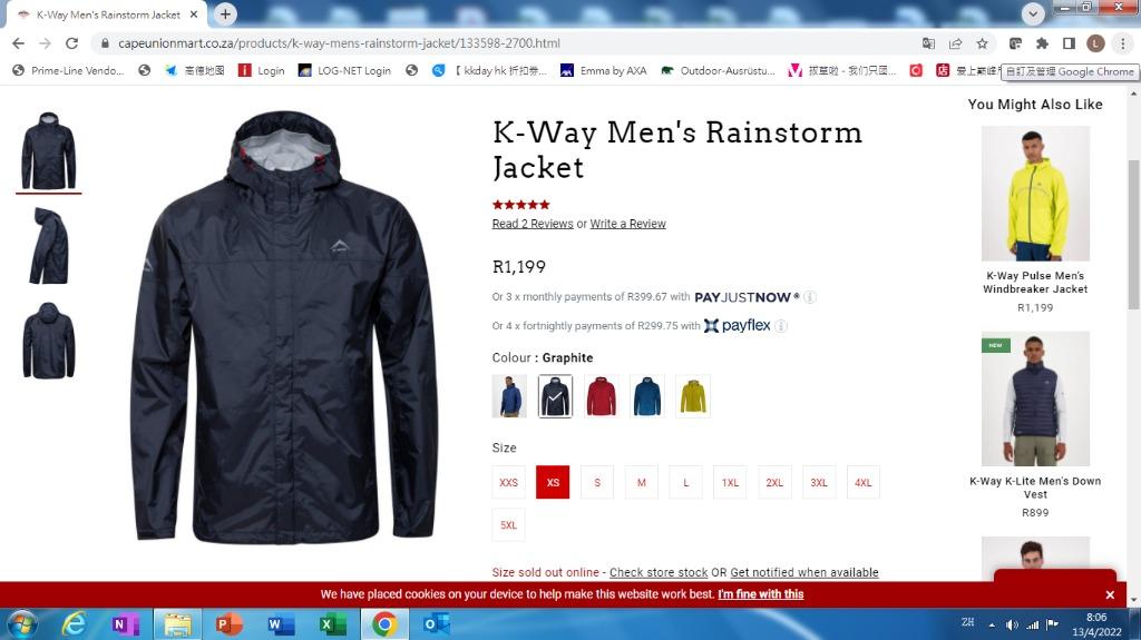 K Way Men s Rainstorm Jacket Graphite Grey New with tag