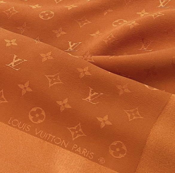Monogram Print Silk Scarf in Bright Orange