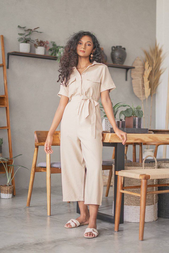 Lovet Safari Jumpsuit in Cream, Women's 
