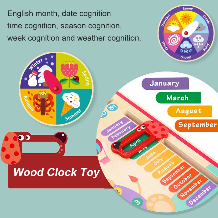 Montessori Calendar Clock Toys Kids Time Weather Season Cognition ...