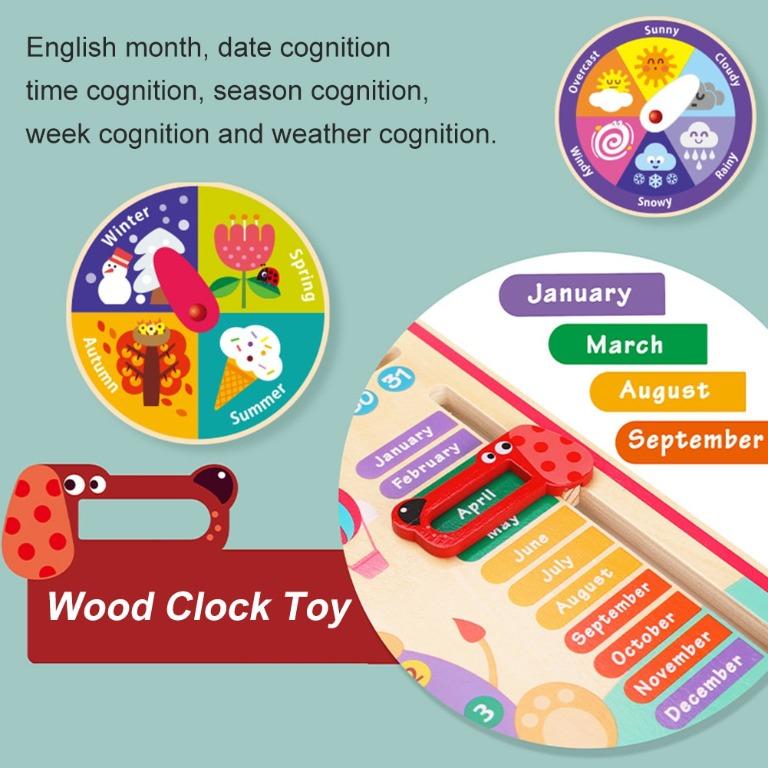 Montessori Wood Clock Teaching Aids Baby Weather Season