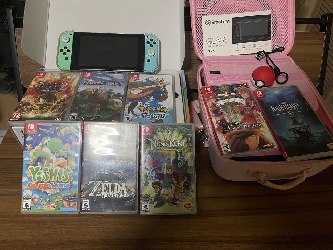 Nintendo Switch Animal Crossing Edition (Category: Nintendo) located in Pasay City. Submitted by proximaexpress (Listing ID 1154914373, Image 2). Description: inclusions: All nintendo inclusions Extra screen protector Pokeball controller with charger (never used) NSwitch Protector Pink Travel bag Digital games: Spiritfarer Stardew Valley Pacman 99 The Almost Gone What Comes After Cattails Physical games: Code: Realize Guardian of Rebirth Pokemon 