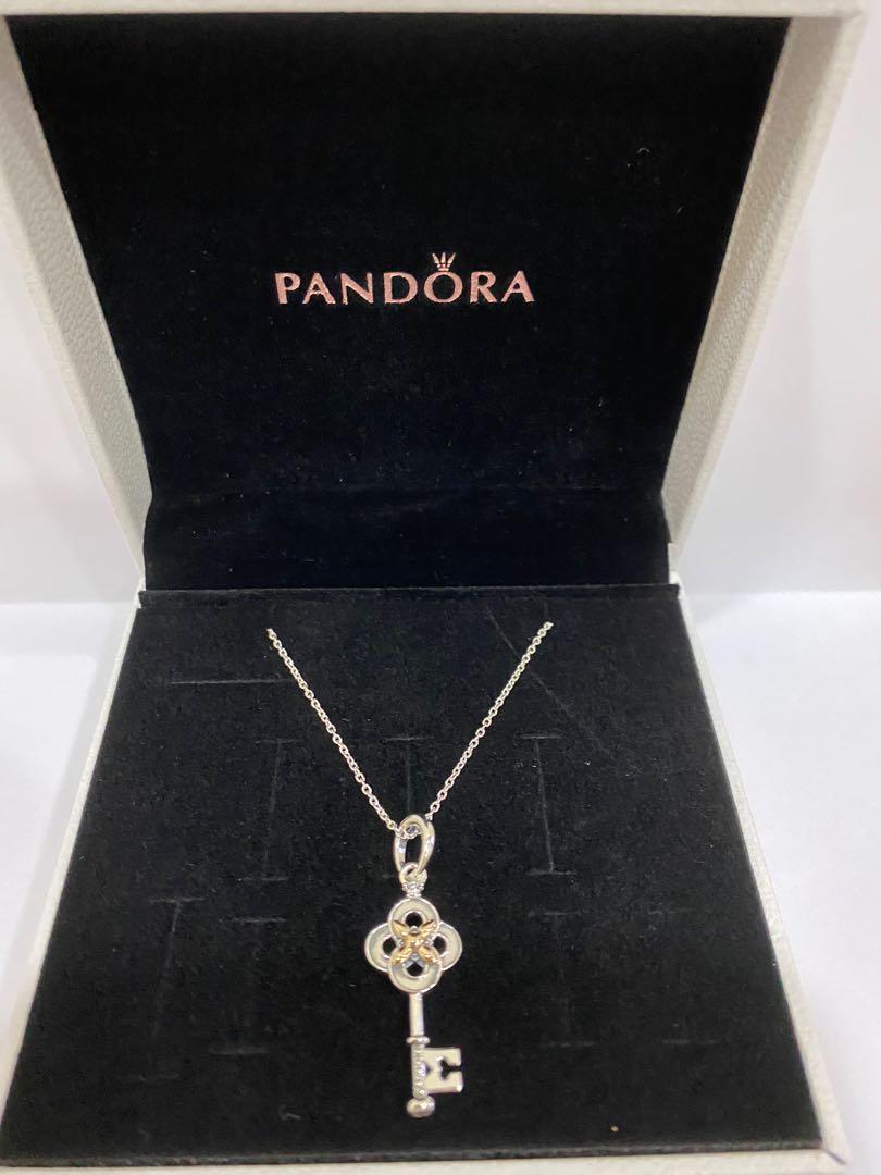 NEW 100% Authentic PANDORA 925 14k Gold Two-tone Key & Flower Necklace  Valentine | eBay