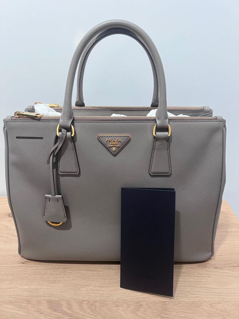 Prada Lux Saffiano Leather Tote Mercury And Black, 53% OFF