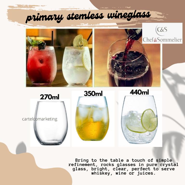PRIMARY STEMLESS WINE GLASS, JUICE GLASS, BRANDED WINE GLASS NO STEM