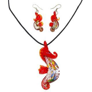 Red Seahorse glass jewelry set