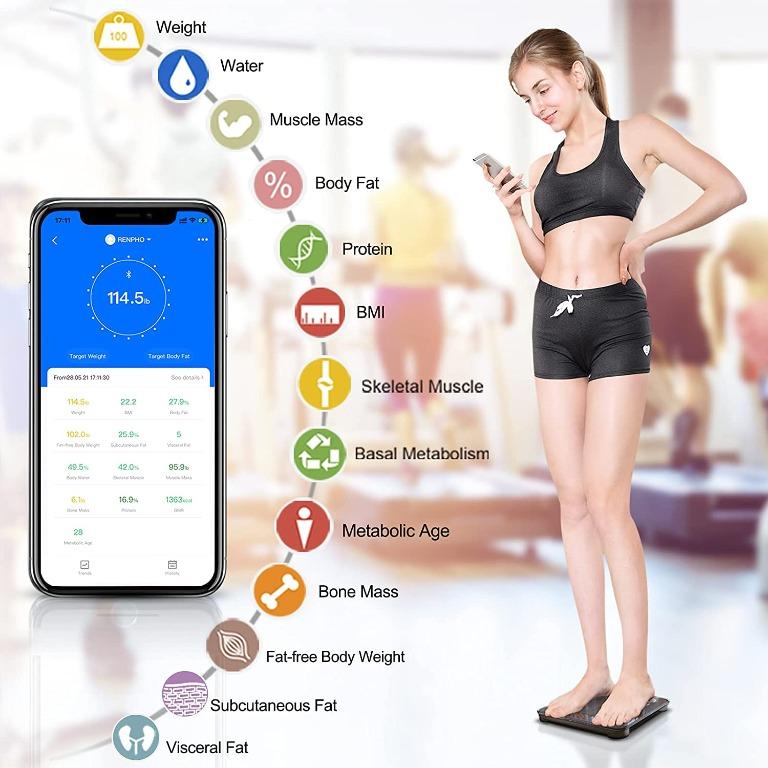  RENPHO Smart Scale for Body Weight, Digital Bathroom Scale BMI  Weighing Bluetooth Body Fat Scale, Body Composition Monitor Health Analyzer  with Smartphone App, 400 lbs - Black Elis 1 : Health & Household