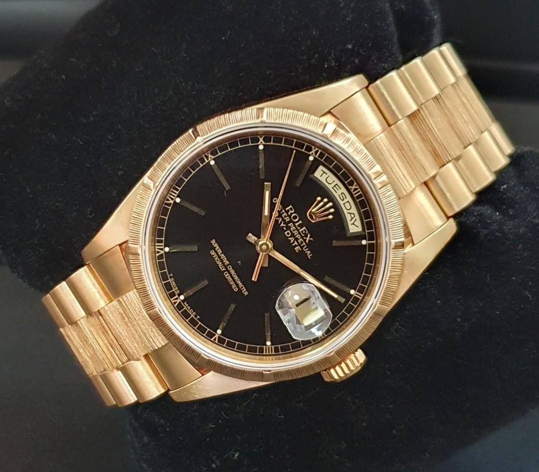 ROLEX 18k Day Date Bark Gold Watch 18248, Luxury, Watches on Carousell
