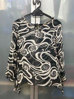 Sheer Floral Black and White Top Organza