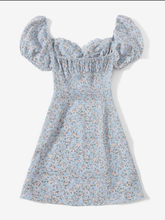SHEIN Ditsy Floral Puff Sleeve Ruched Bust Dress, Women's Fashion, Dresses  & Sets, Dresses on Carousell