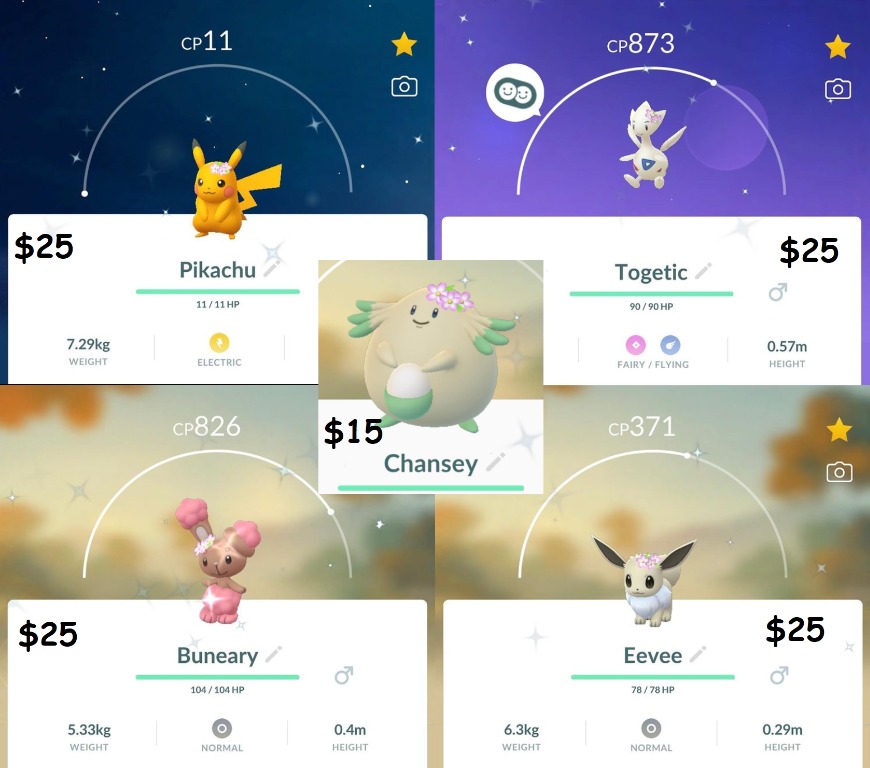 SHINY PIKACHU TOGETIC BUNEARY EEVEE CHANSEY FLOWER CROWN Pokemon Go, Video Gaming, Video Games