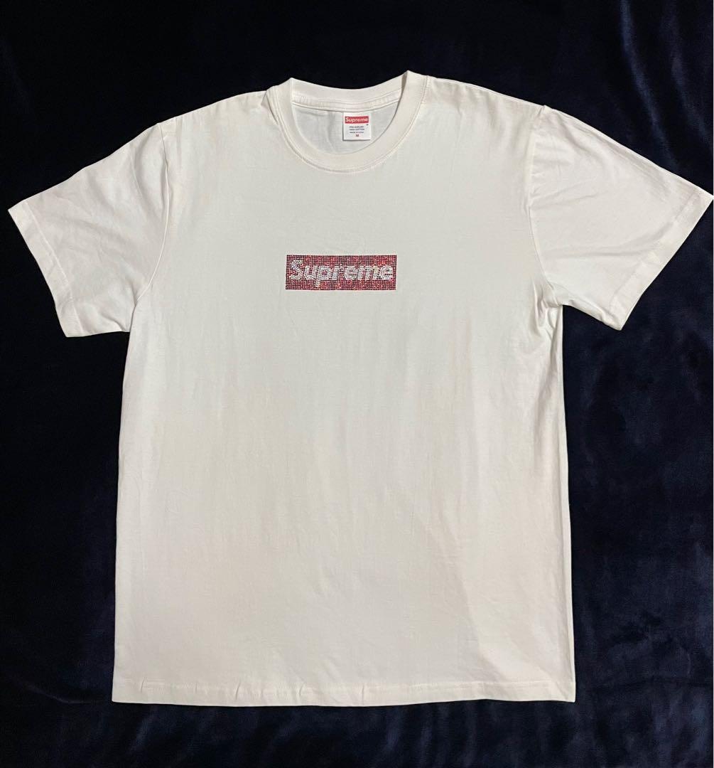 Supreme X Swarovski 水鑽box logo T-Shirt 白, 他的時尚, 上身及套裝