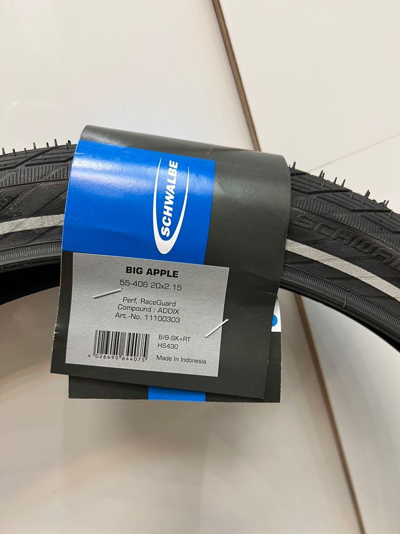 20x2.125 Tyre Schwalbe Big Apple Wire 20x2.125 (55-406) K-Guard Active  Puncture Protection Level 35-70PSI City Bicycle, Sports Equipment,  Bicycles  Parts, Parts  Accessories on Carousell