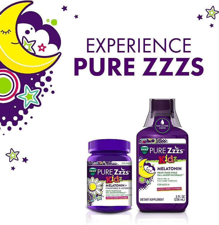 Vicks Zzzquil Pure Zzzs Kidz Melatonin Liquid for Kids Ages 4+ 8 oz