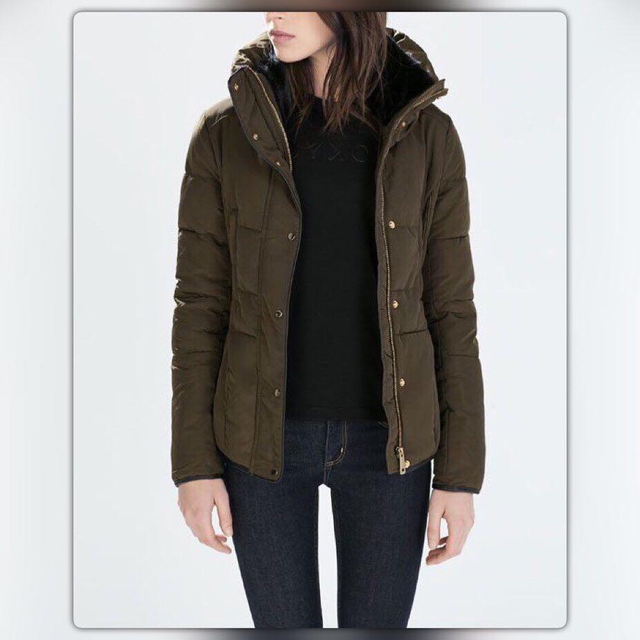 Zara jacket short anorak green, Fesyen 