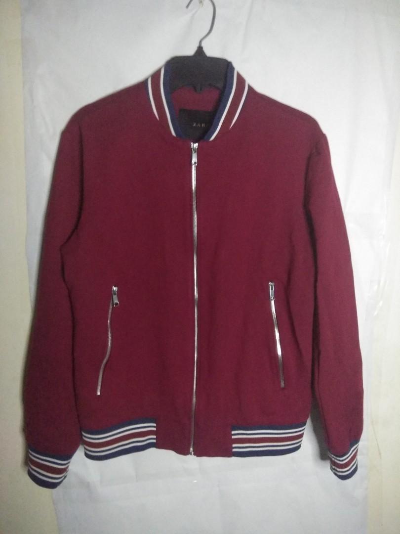 Zara Man Red Bomber Jacket, Fesyen Pria, Pakaian , Baju Luaran di Carousell