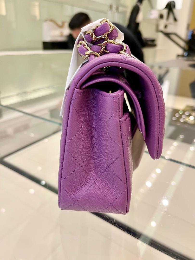 CHANEL Mini Top Handle Rectangular Flap Lambskin Crossbody Bag Purple