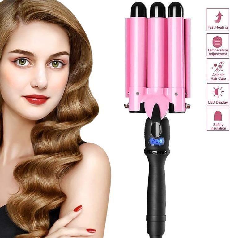 3 Barrel Curling Iron 32mm Crimper Hair Curler Iron 1.25 inch 32mm Beach Waves Curling Iron with Temperature Adjustable Wave Wand with LCD Beauty Personal Care Hair on Carousell