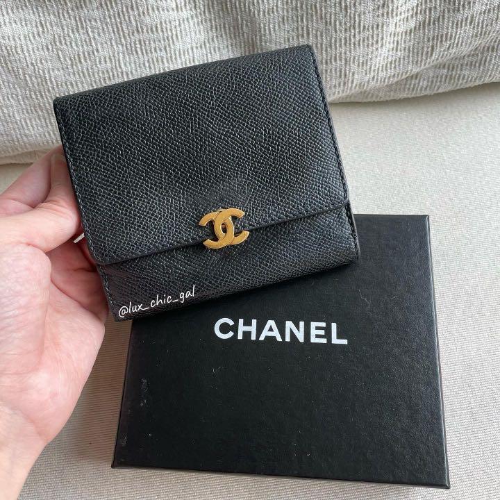 AUTHENTIC CHANEL Caviar Short Compact Wallet 24k Gold Hardware